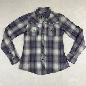 Cruel Western Plaid Snap Shirt Purple Teal Long Sleeve Women's M